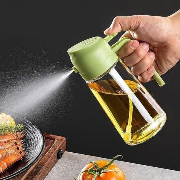 2-in-1 Oil Spray Bottle | Adjustable Mist & Dispenser | 470ml Leak-Proof Glass Container | For Cooking, BBQ, Baking & Air Fryer